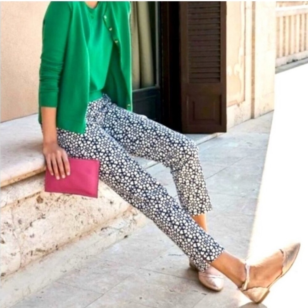 Boden Richmond Cropped Navy White Heart Print Trouser with Pockets 14 Regular